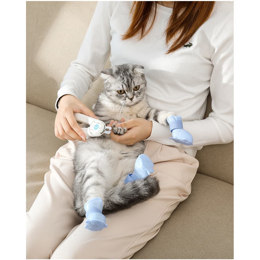 Sapatos duráveis para gatos de estimação, botas de chuva resistentes arranhões, cortadores de unhas, sapatos impermeáv