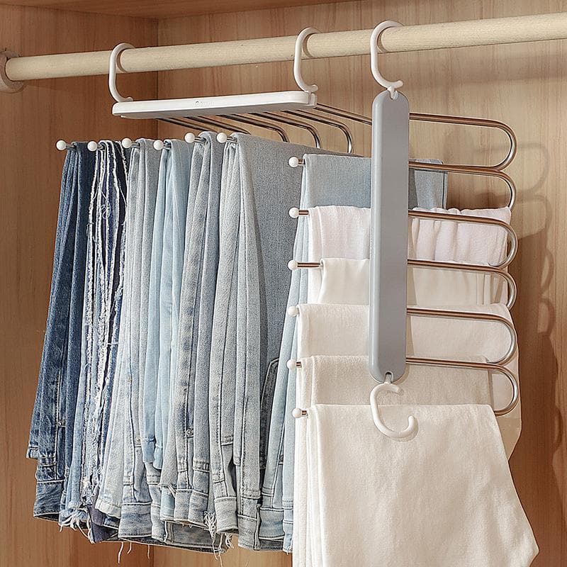 Rack de armazenamento de calças de aço inoxidável mágico móvel guarda-roupa calças rack clipe retrátil calças cabide arm