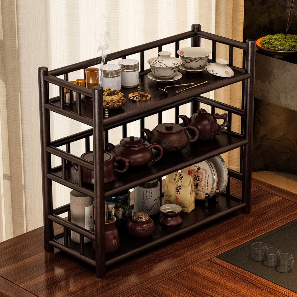 Conjunto de chá rack de copo de chá rack de armazenamento chinês Desktop Bogu rack mesa de chá roxo pote de argila peque