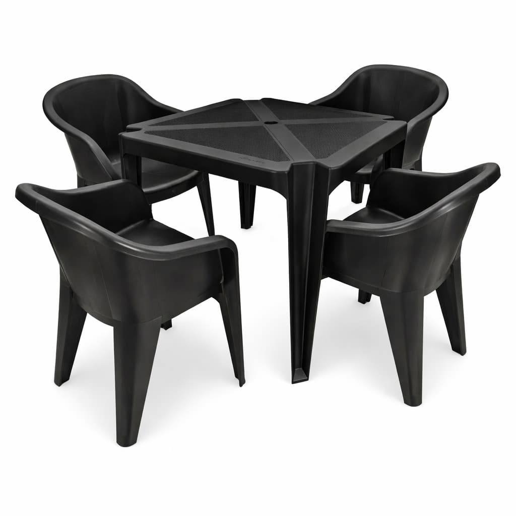 Kit Mesa com 4 Cadeiras Pretas Dobráveis Conjunto para Cozinha Varanda Jardim Churrasco Festa Camping Eventos
