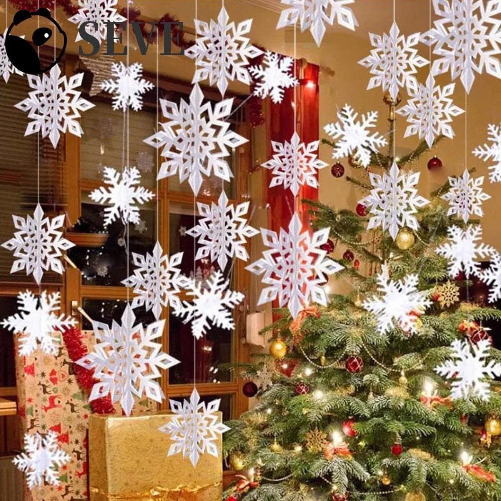 SEVE 6 Pçs/Set Pingente De Floco De Neve De Papel 3D De Natal , Árvore Oco Tridimensional , Com Corda