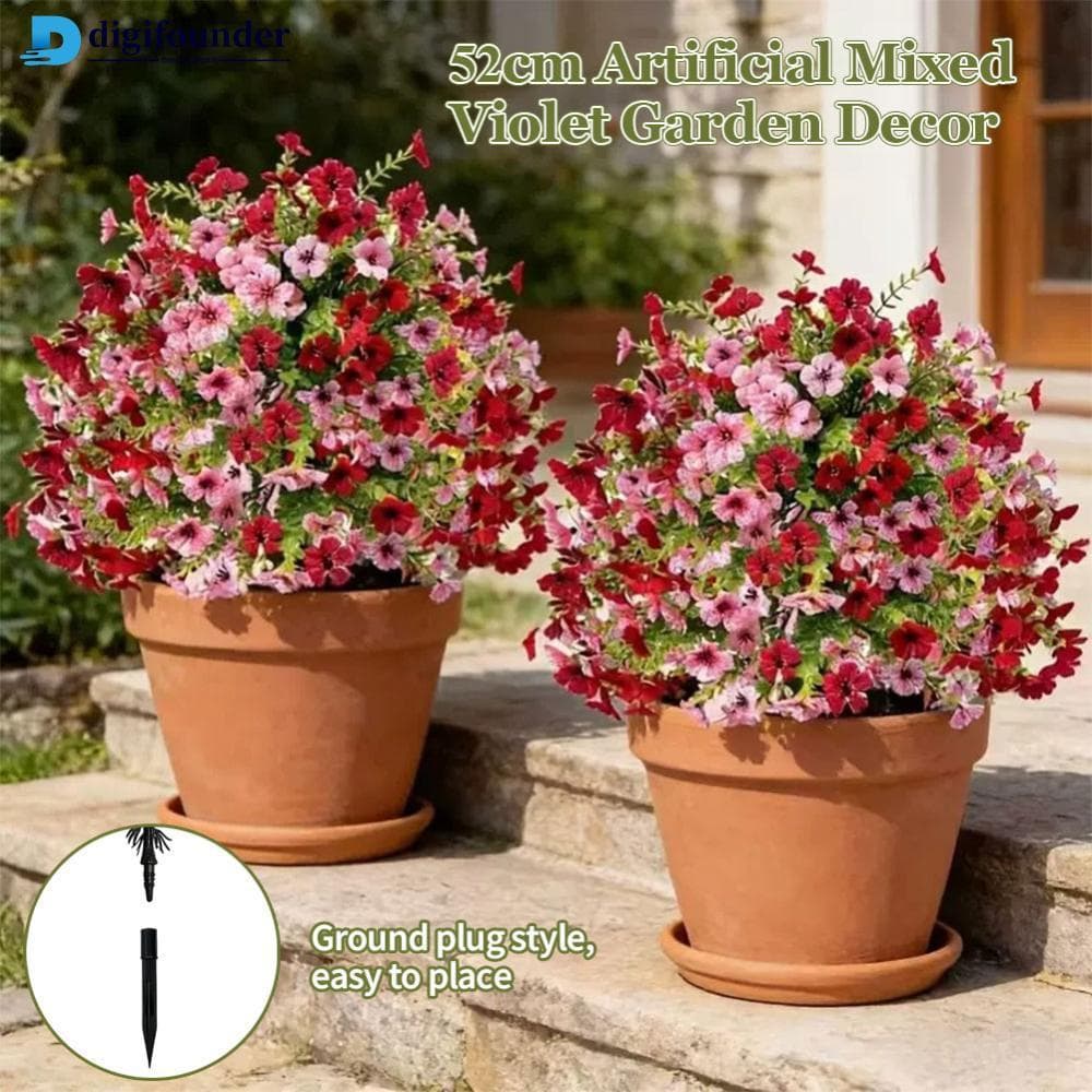 DIGIFOUNDER Premium Lush Style Eucalipto Artificial E Violeta Estaca De Jardim Flores Falsas Ao Ar Livre Para Quintal Pá