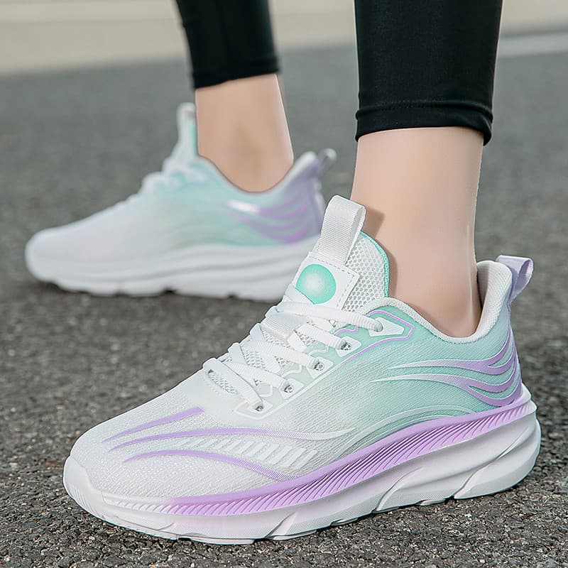 Sapatos femininos de outono malha única malha fina respirável malha sapatos All-Match tênis de corrida sola macia leve v