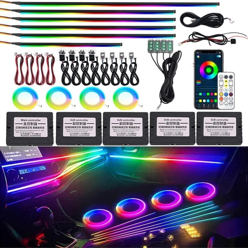 22 Em 1 Luz Ambiente Universal Interior Do Carro Kit De Tira Acrílica 213 64 Cores RGB Sinfonia Arco-Íris Painel Atmosfe