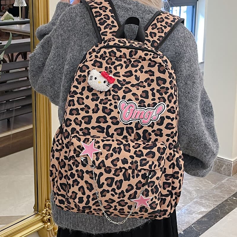 Moda estrela de cinco pontas mochila bonito menina leopardo impressão estudante universitário mochila feminina nicho de