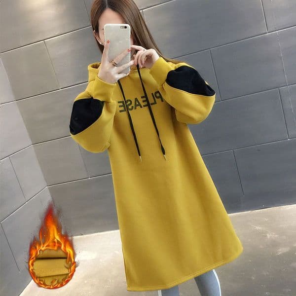 Plus Size roupas femininas gordura mm1-150kg versão solta forro de lã engrossado comprimento médio moletom com capuz sen