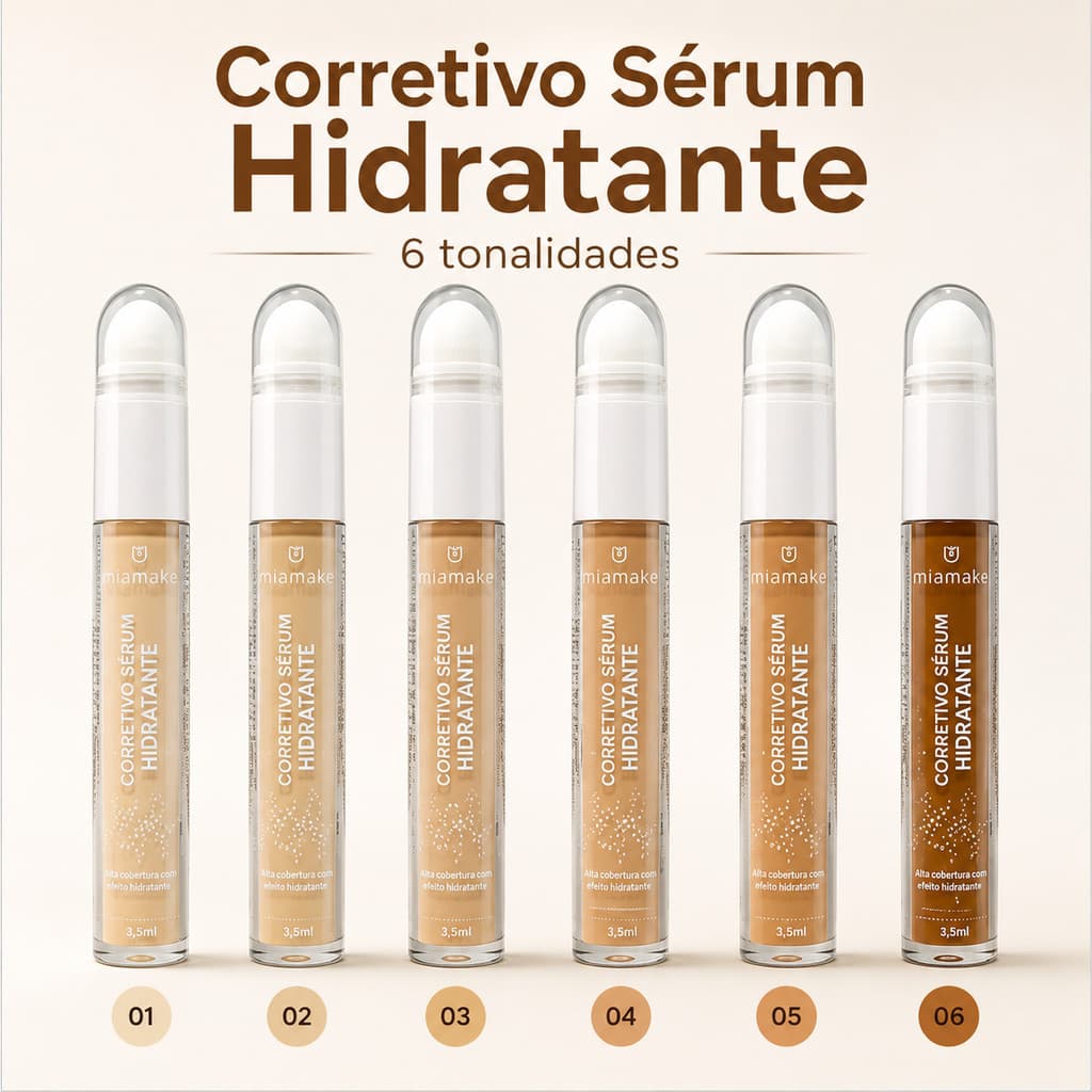Corretivo Sérum Hidratante Mia Make 3,5ml Maquiagem Facial 6 Tons