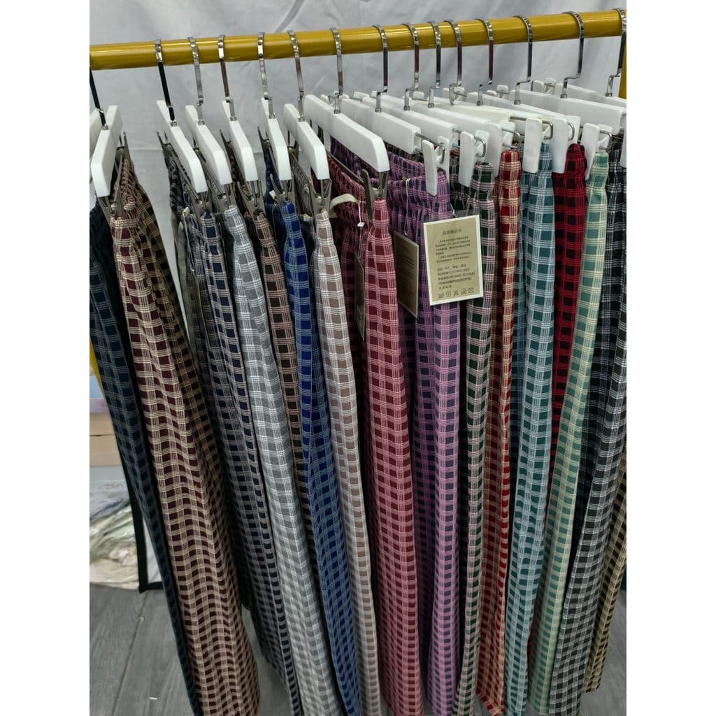 Manzhiling 8623 xadrez calças de pijama feminino primavera outono solto confortável casa calças multicoloridas casa pode