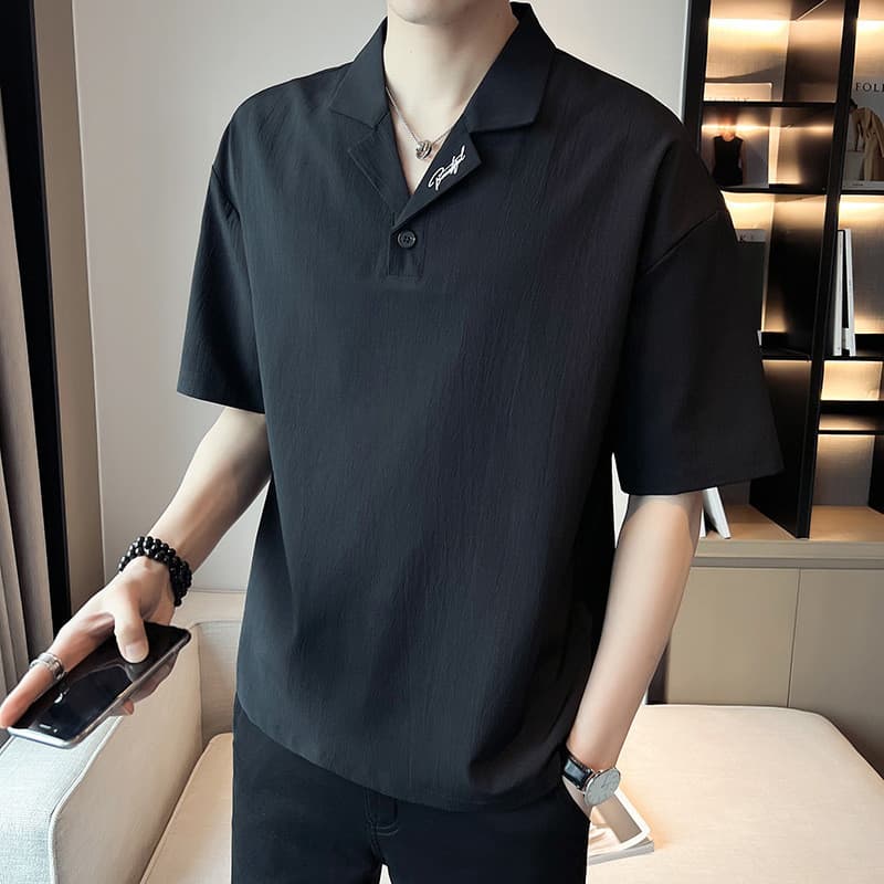 P camisa POLO masculina verão gelo seda Ultra-fina solta meia manga Paul camisa High-End bordado Casual camisa com decot