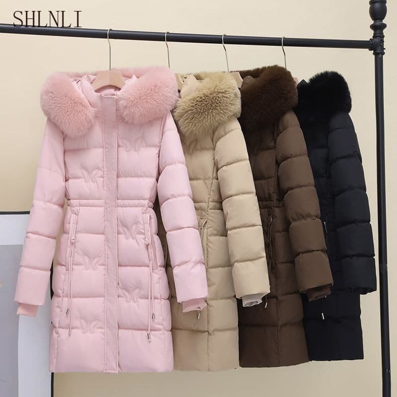 Casacos de Algodão Quentes de Outono Inverno para Mulheres, Comprimento Médio a Longo, Com Capuz, Ajuste Slim, Engrossad