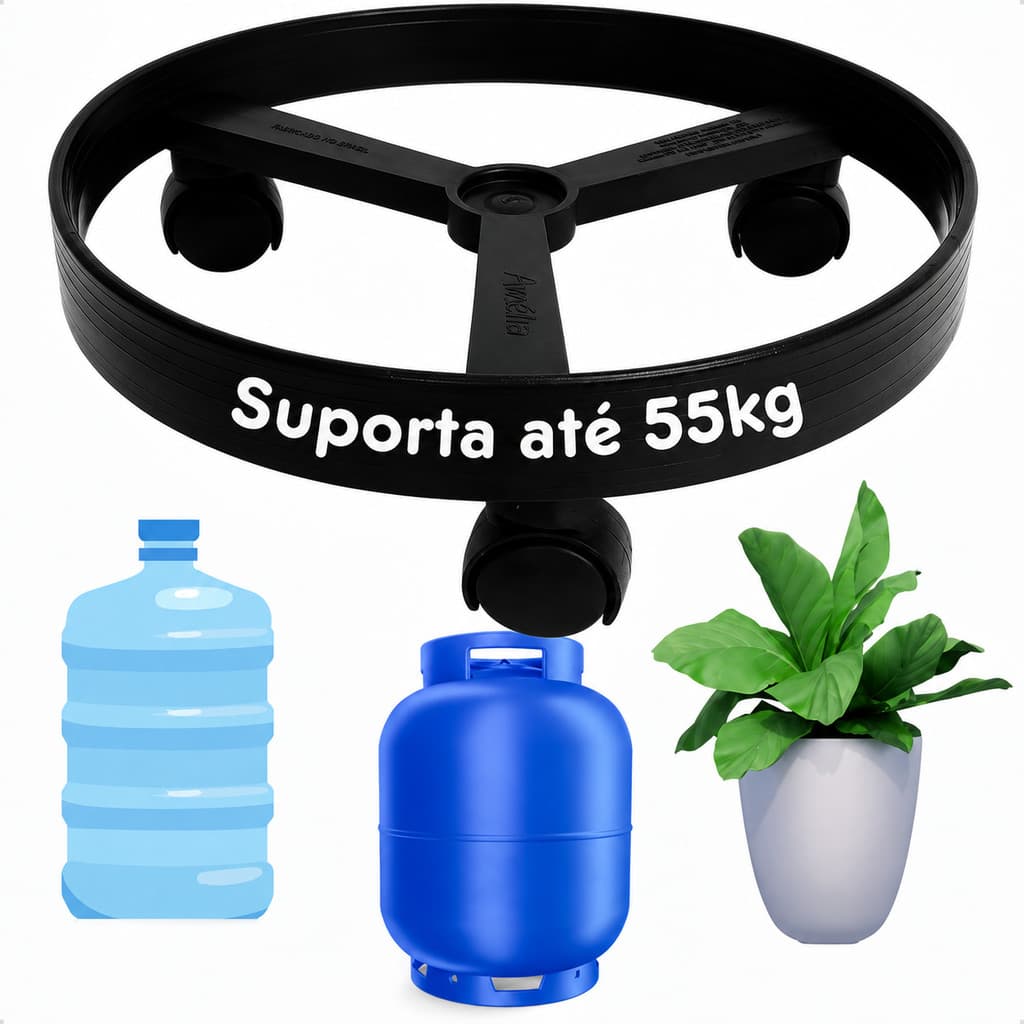 Suporte Para Botijão Bujão Butijão De Gás Vasos Galão Base Apoio Com Rodinha Resistente Carrinho