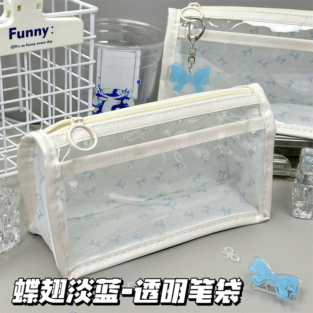 Estojo transparente japonês para estudantes do ensino médio Exame dedicado Asas de borboleta originais Azul claro Grande