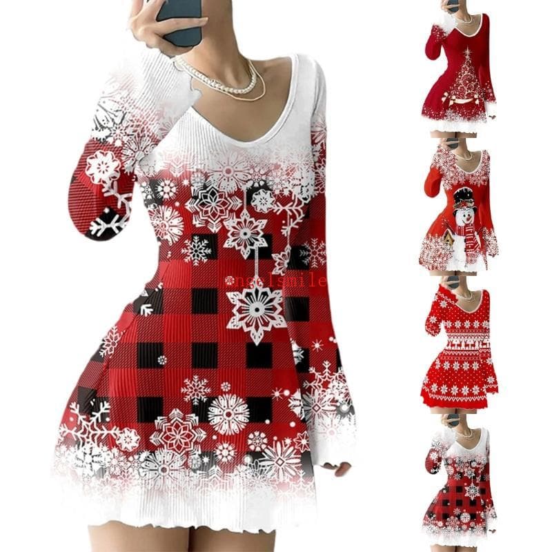 Vestido De Natal Feminino Confortável Ace Com Mangas Compridas Vestidos Leves De Poliéster Ideais Para Ocasiões Festivas