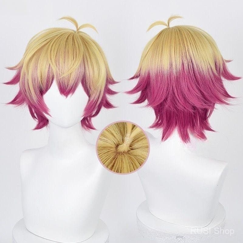 Peruca de Cosplay Wanmei Anime Bloqueadora de Luz Azul Alexis Ness 30cm Cabelo Curto Rosa Dourado Sintético Resistente a