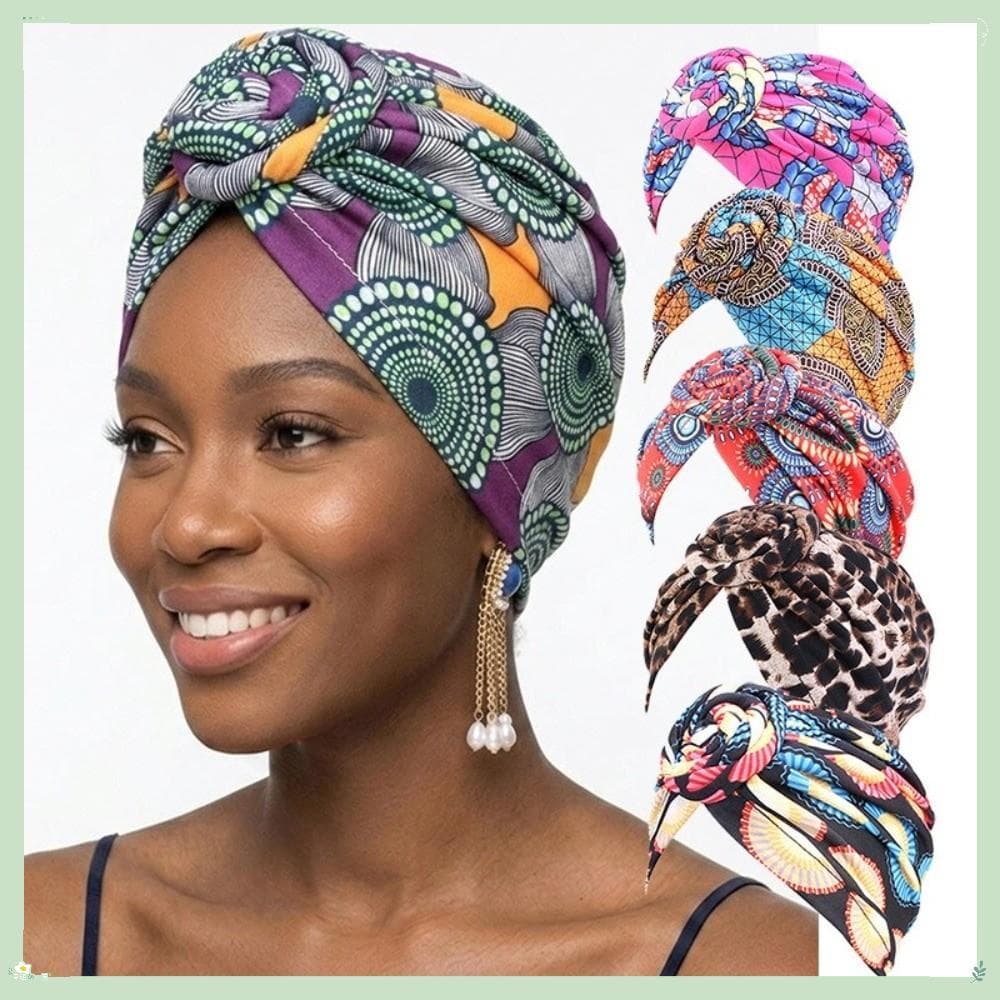 Bonés Hijab , Chapéu Turbante Com Nó Torcido Plissado Estampa Africana , Faixa De Cabeça Elástica Estilo Atado