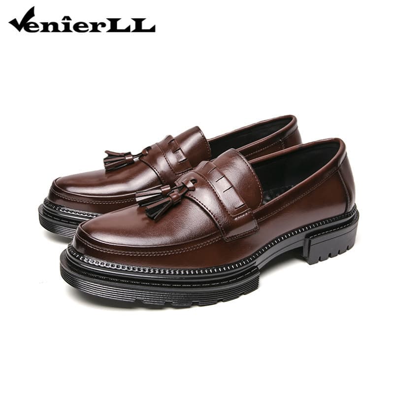 Mocassins Masculinos Com Decoração De Borla , Deslizamento Suave , Couro Sintético , Superior , Grosso , Sola Grossa , P