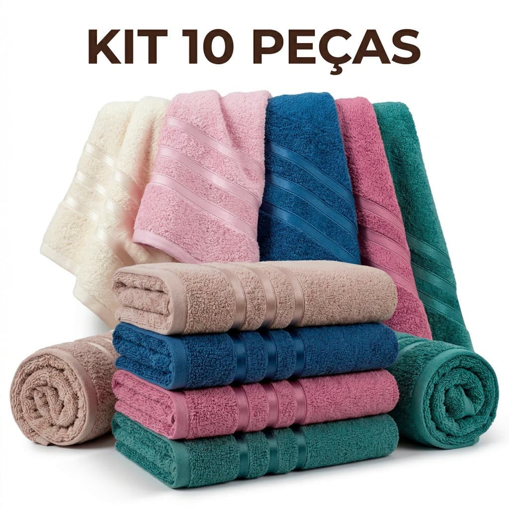 Kit 10 Toalhas Banho Jade 100% Algodão Melhor Custo Benefício