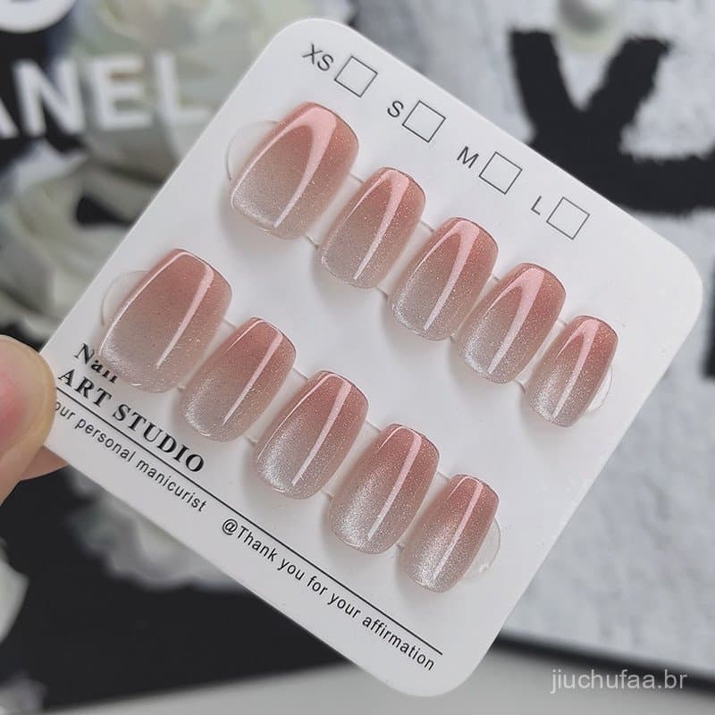 Novos adesivos de unhas rosa claro Pure Desire, unhas postiças, adesivos de unhas curtas com efeito clareador, unhas art
