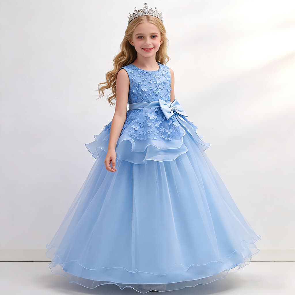 Vestido de Princesa Bordado Longo para Crianças - Vestido de Festa Luxuoso, Adequado para Casamentos e Damas de Honra.