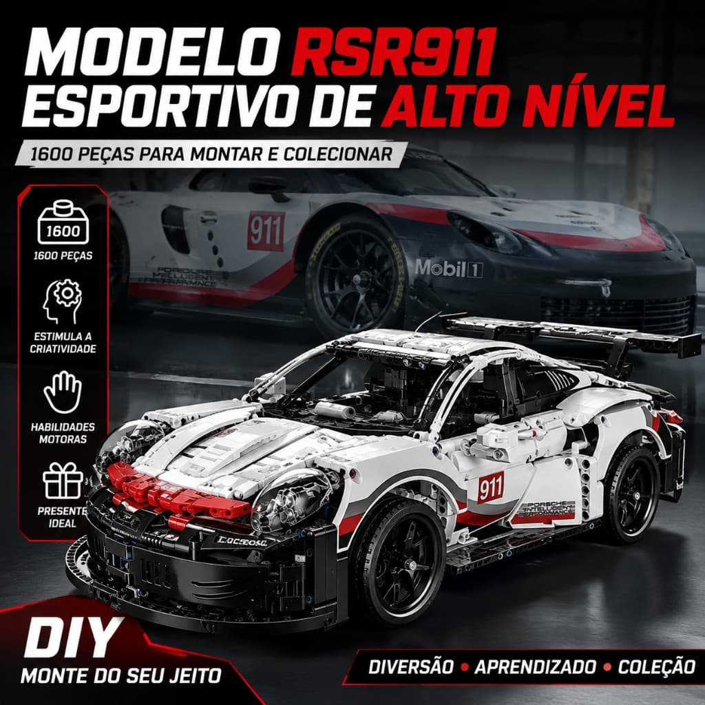 1600 Peças Brinquedos de Construção Blocos de Montar Carro Esportivo RSR911 Modelo DIY Educativo Presente Natal Crianças