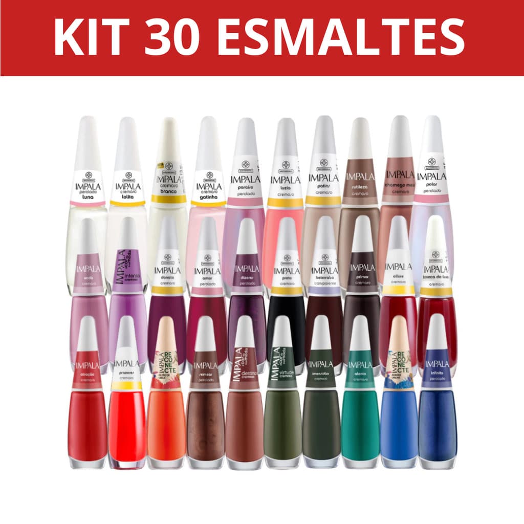Kit 30 Esmaltes unha mãos e pés  Impala