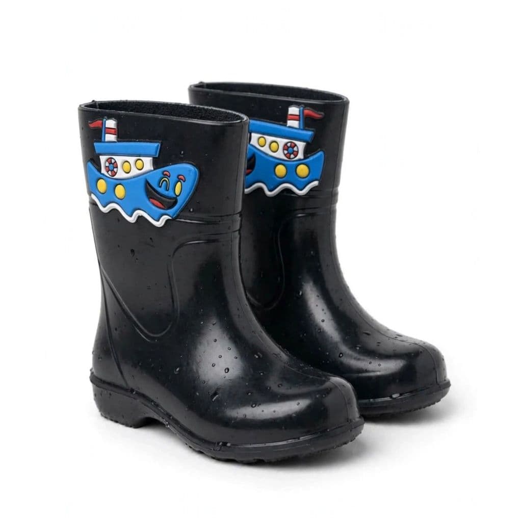 Galocha Infantil Masculina Menino Preto Impermeável Chuva Antiderrapante