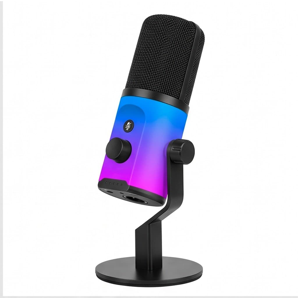 Microfone Gamer Condensador USB com RGB Wassay