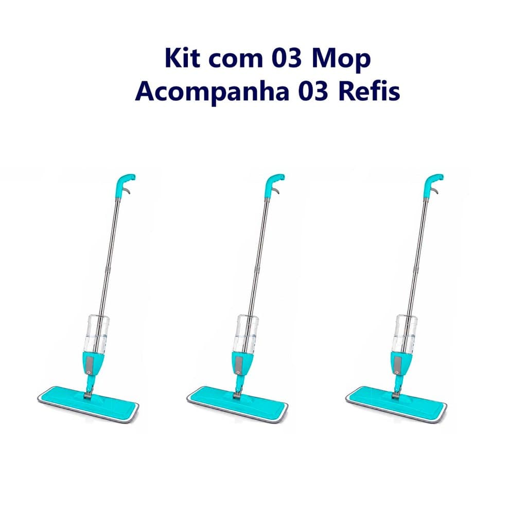 Kit de 3 Mops Spray com 3 Refis de Microfibra Lavável, Base Flexível 360° e Reservatório 400ml
