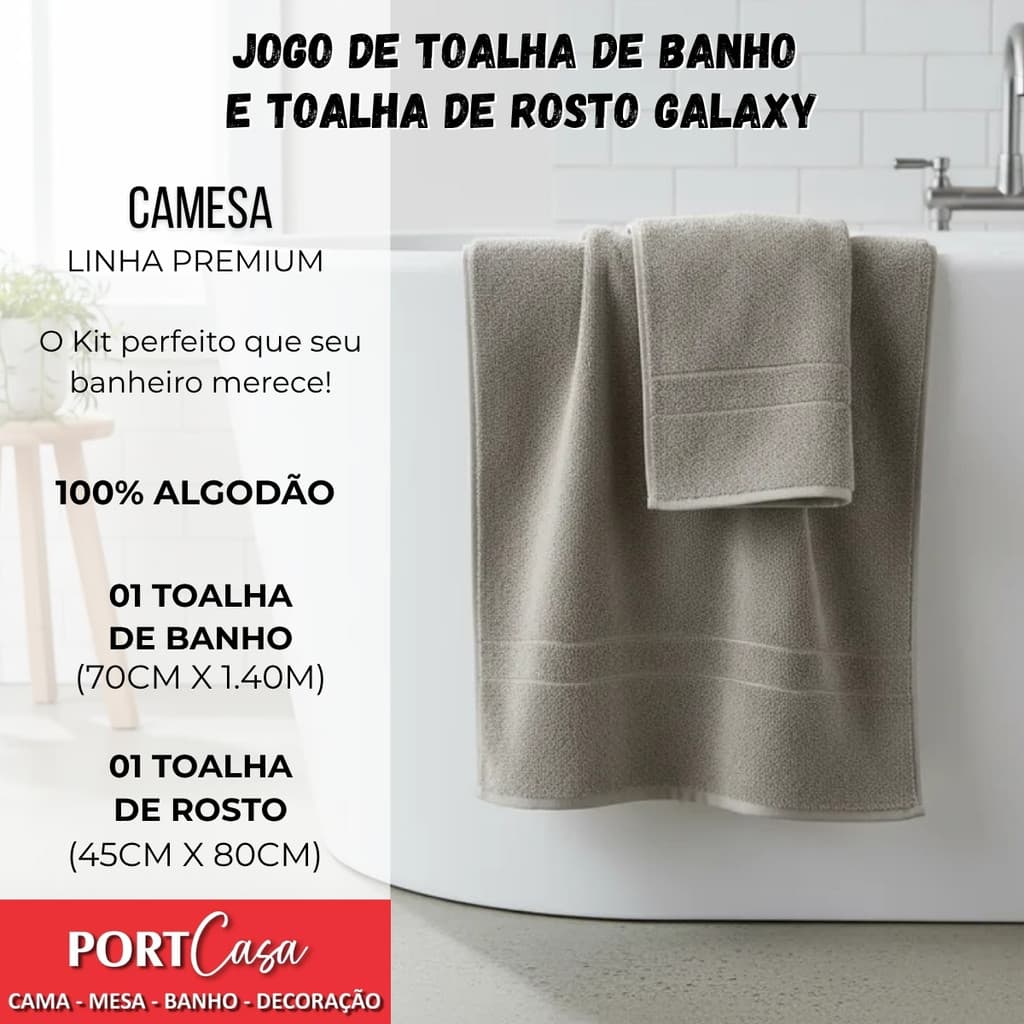 Jogo de Toalha Banho Galaxy Camesa + Toalha de Rosto 100% Algodão 2Pçs