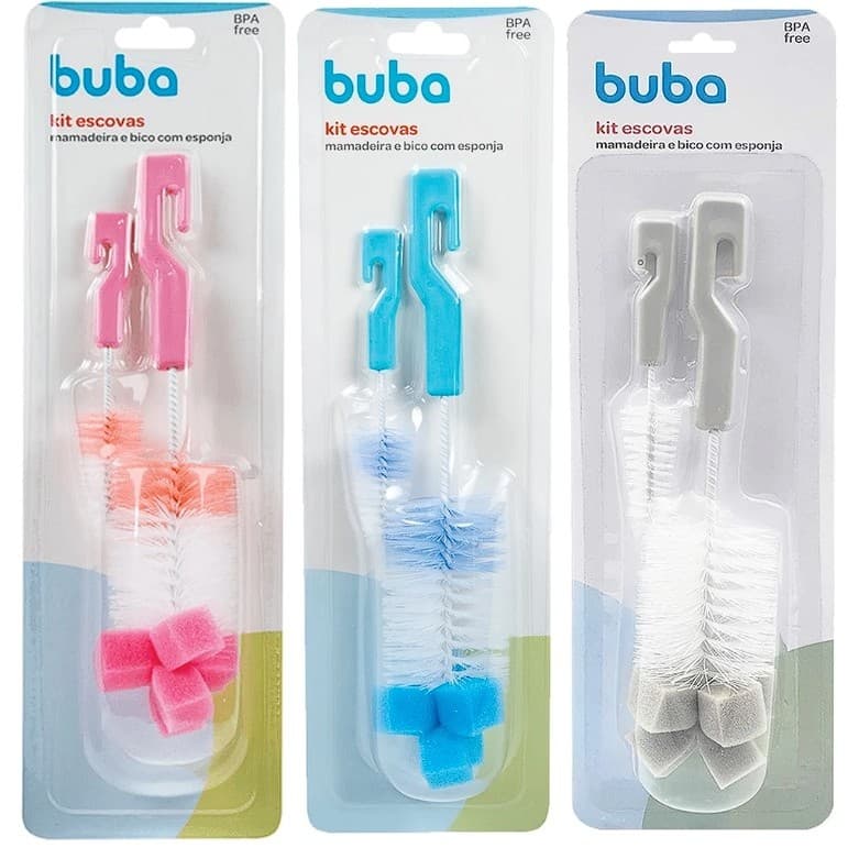 Kit Escova Para Lavar Mamadeira e Bico Com Esponja Buba