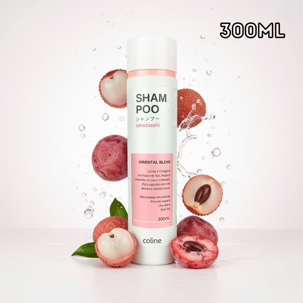 ✨Shampoo Umeboshi Oriental Blend 300ml Coline Lichia + Colágeno Para Cabelos Oleosos e Secos