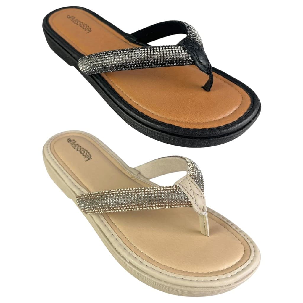 Chinelo de Dedo Feminino Mississipi Confortável com Tiras com Brilho Casual Moda Verão