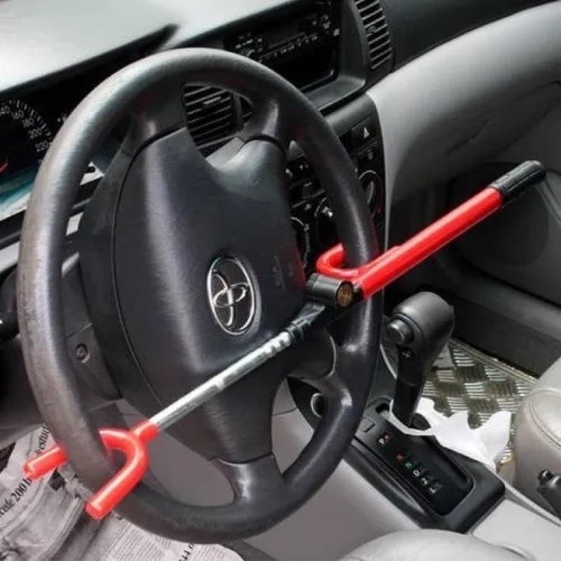 (Rfe:M-02)Trava de Volante Segurança Anti Furto Universal para Carro Vermelho com 2 Chaves Tetra