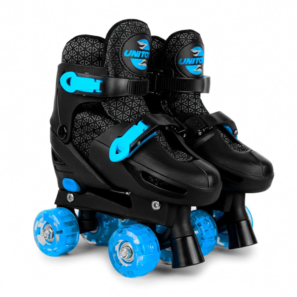 Patins Infantil Roller Quad 4 Rodas Tamanho Ajustável Cor Azul Meninos - Unitoys