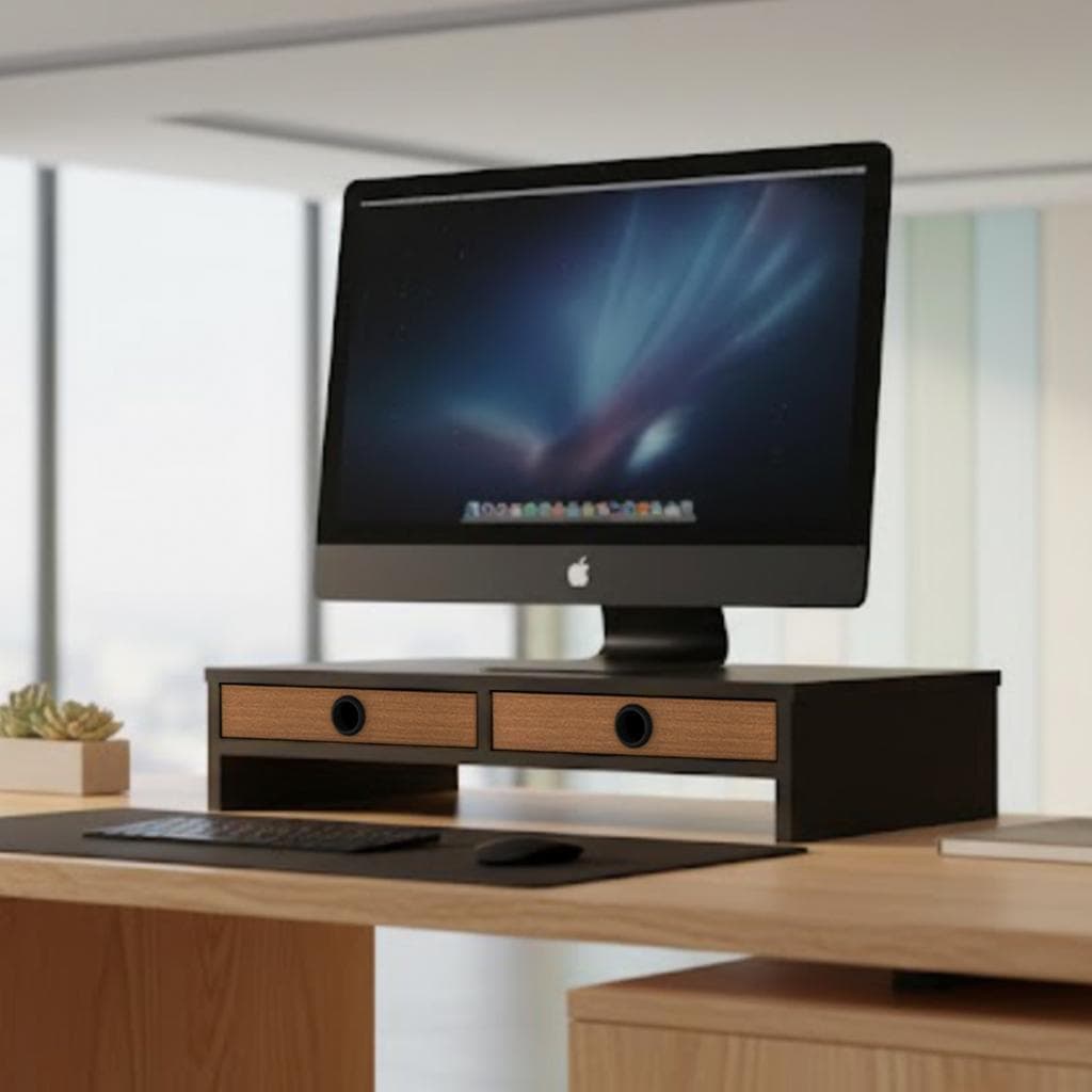 Suporte Para Monitor 2 Gavetas Mesa Elevado Amadeirado Organizador Para Escritório Home Office