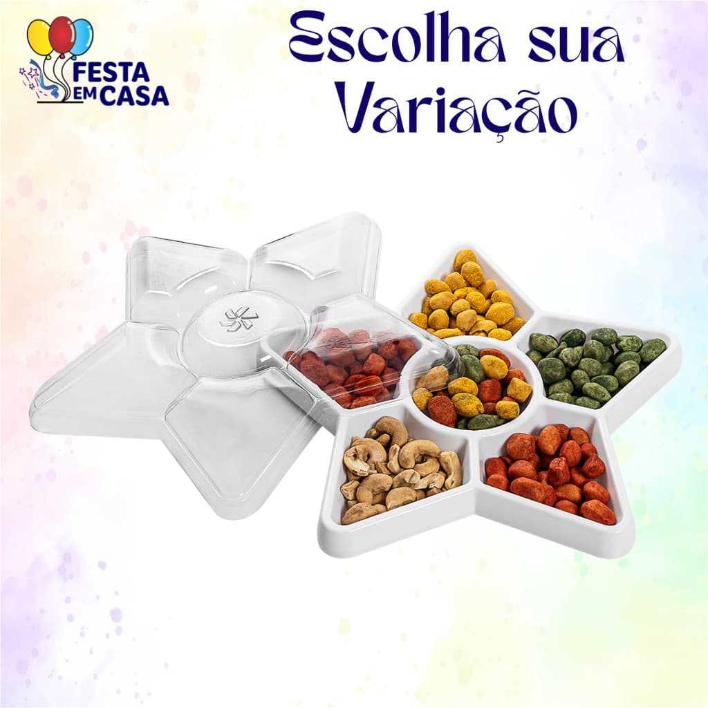 Bandeja Petisqueira Natal Estrela 24cm com Tampa de Acetato - Diversas Cores Bandeja Lançamento