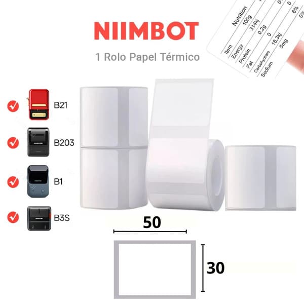 Etiqueta Adesiva 50x30 Niimbot B21 B1 230 Etiquetas p/ Rolo