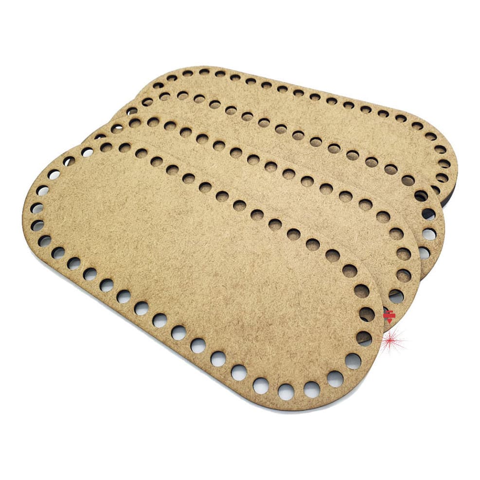 05 Fundo Base Bolsa Crochê Fio De Malha Mdf Cru 12x22cm