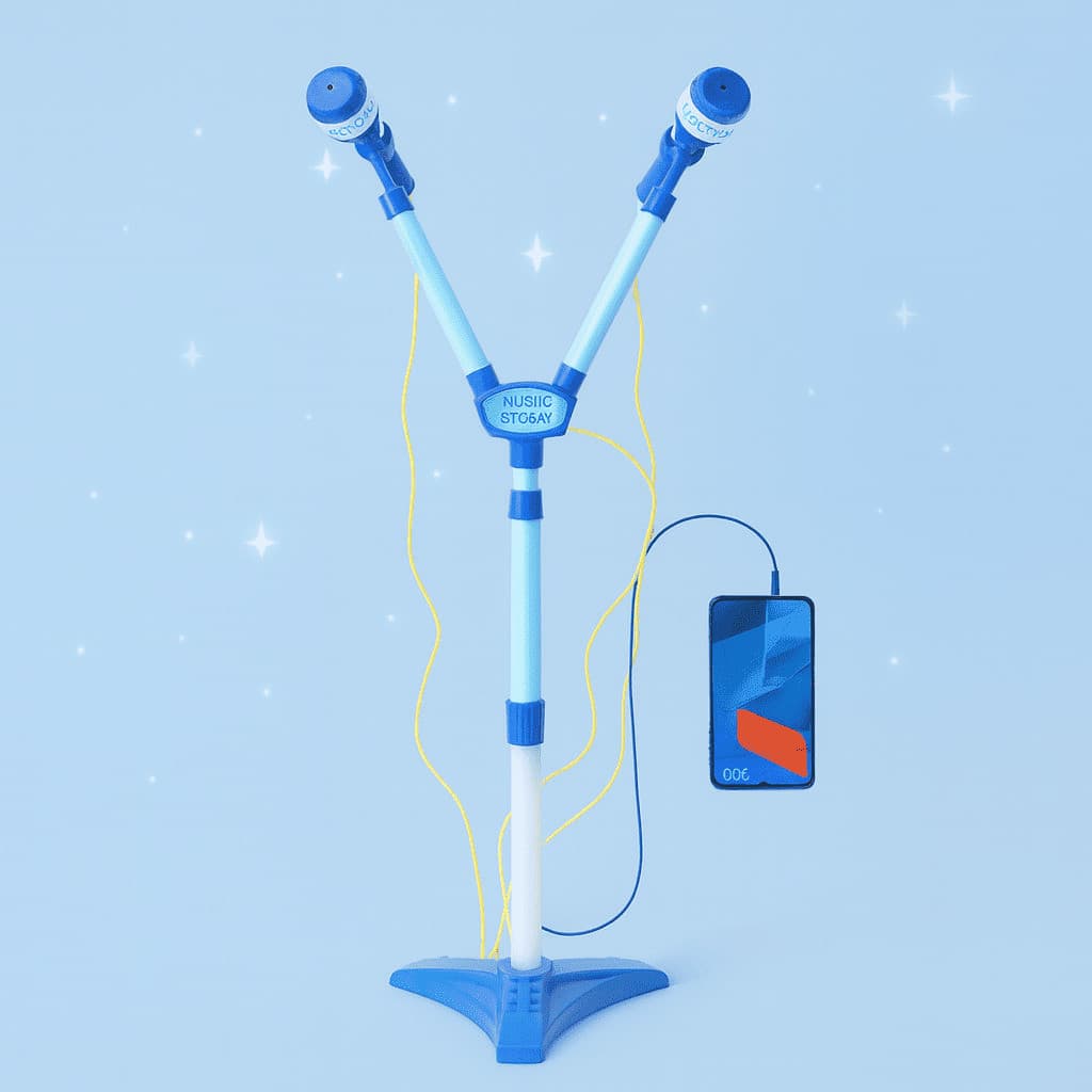 Microfone Infantil Azul com Duas Entradas e Luzes Coloridas – Diversão Musical Garantida