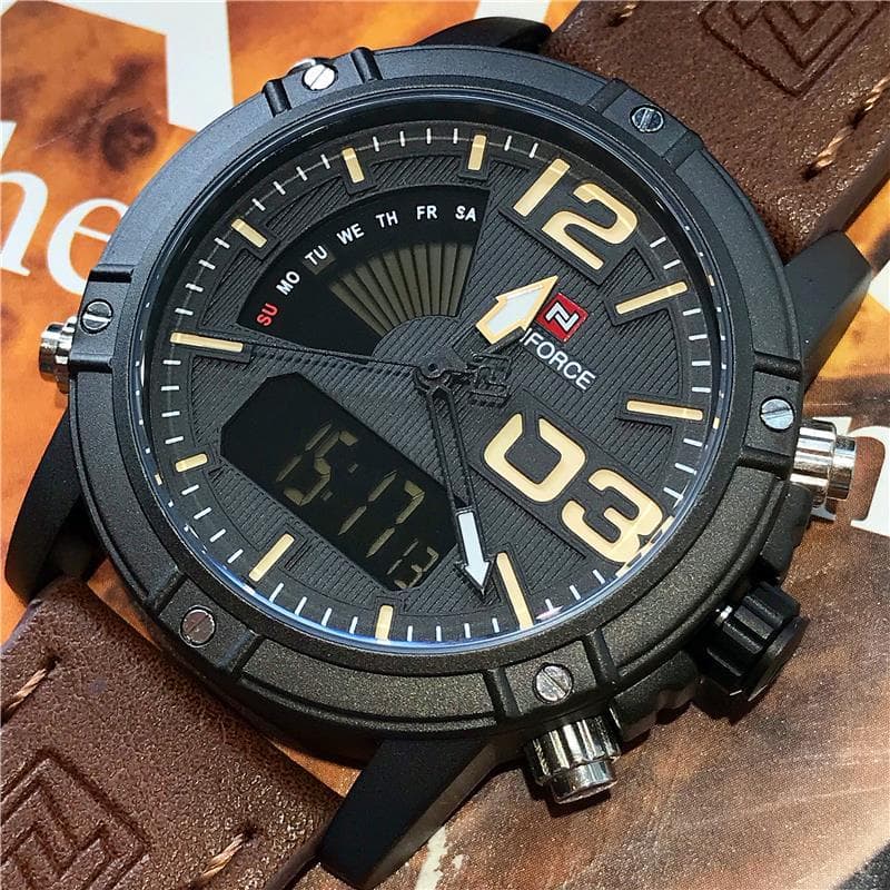 Lex relógio masculino com cinto, tendência da moda, mostrador grande, estilo militar, multifuncional, esportivo, à prova