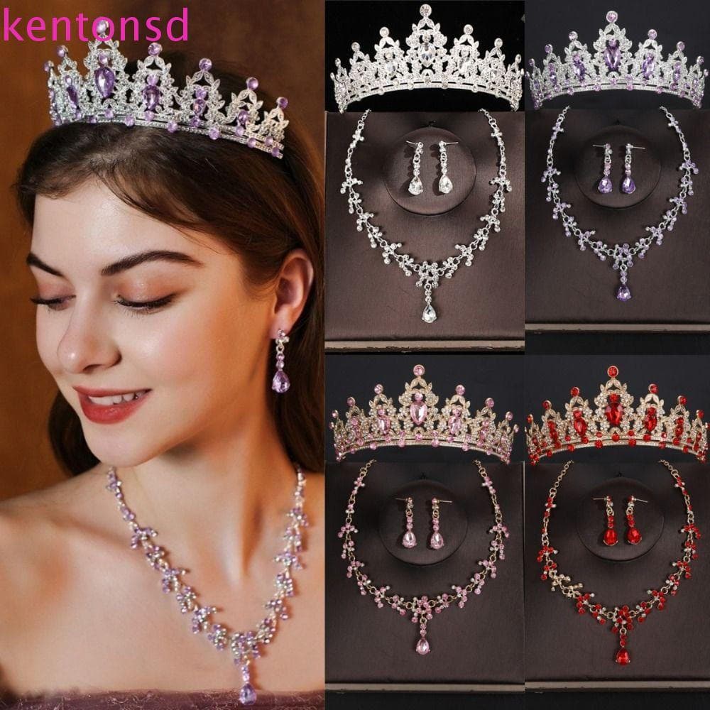Conjunto de Joias de Noiva Kentondx de 3 Peças, Colar e Brincos de Coroa de Prata Luxuosa, Brilhante IWUZ