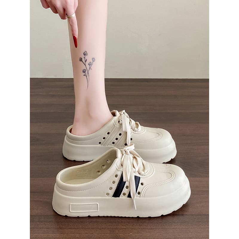 Buraco sapatos femininos verão exterior usar sola grossa deslizamento Baotou meia chinelos sandálias antiderrapantes mod