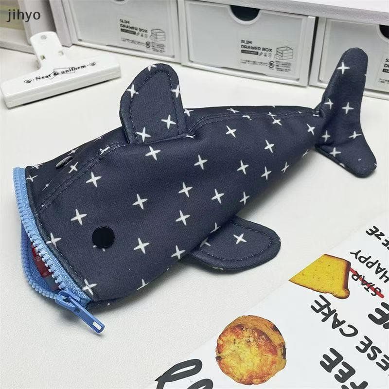 [jihyo] Estojo De Lápis De Tubarão Fofo , Caixa De Papelaria Multifuncional De Grande Capacidade , Bolsa Criativa Estilo