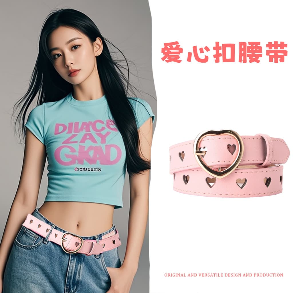 Senhoras rosa bonito em forma de coração cinto fino meninas com Jeans Design cinto decorativo feminino 2026 novo estilo