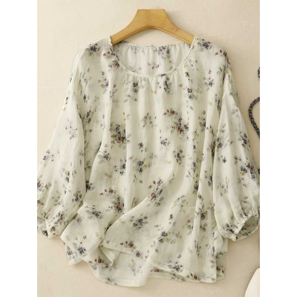 Camisa literária Casual de linho Floral feminina verão capa solta barriga mais magro olhar algodão linho pulôver topo