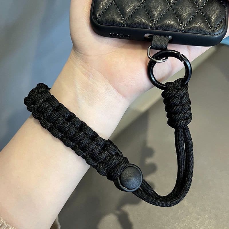 [PYDM] Cordão de Pulso Preto para Telefone Celular Cordão de Pulso Curto com Alça Trançada Ajustável Fashionable All-Mat