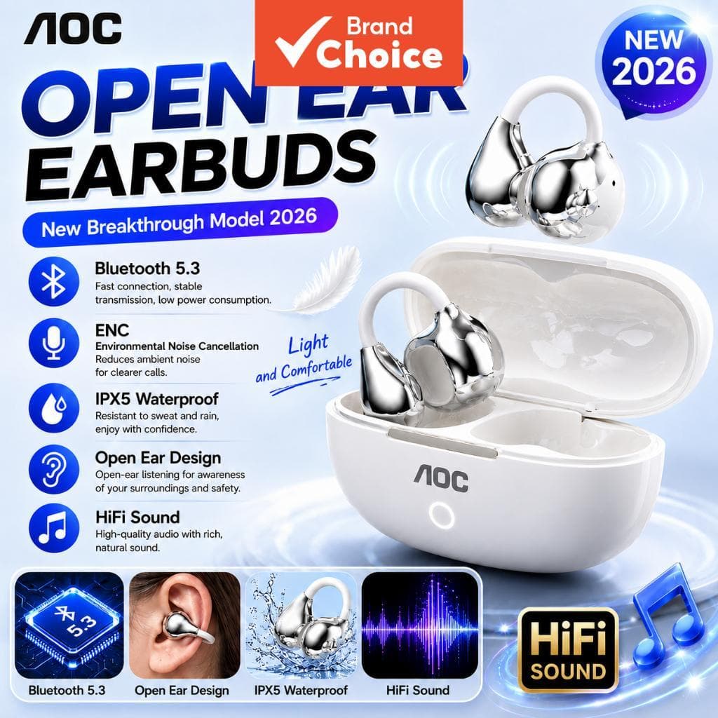 AOC Fones De Ouvido Abertos Bluetooth Sem Fio Clip-On ENC Cancelamento De Ruído IPX5 À Prova Dwaterproof Água Alta Fidel