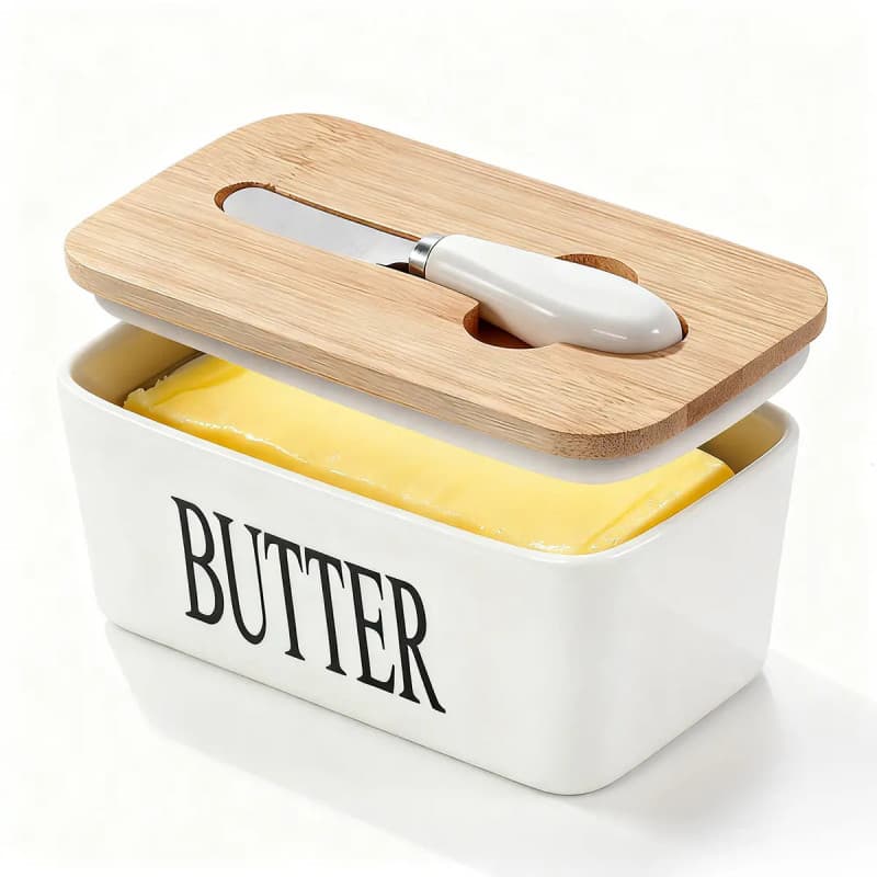 Manteigueira de Luxo Grande com Tampa - Recipiente para Produtos Domésticos de Cozinha, Utensílios, Faca, Vedação de Alt