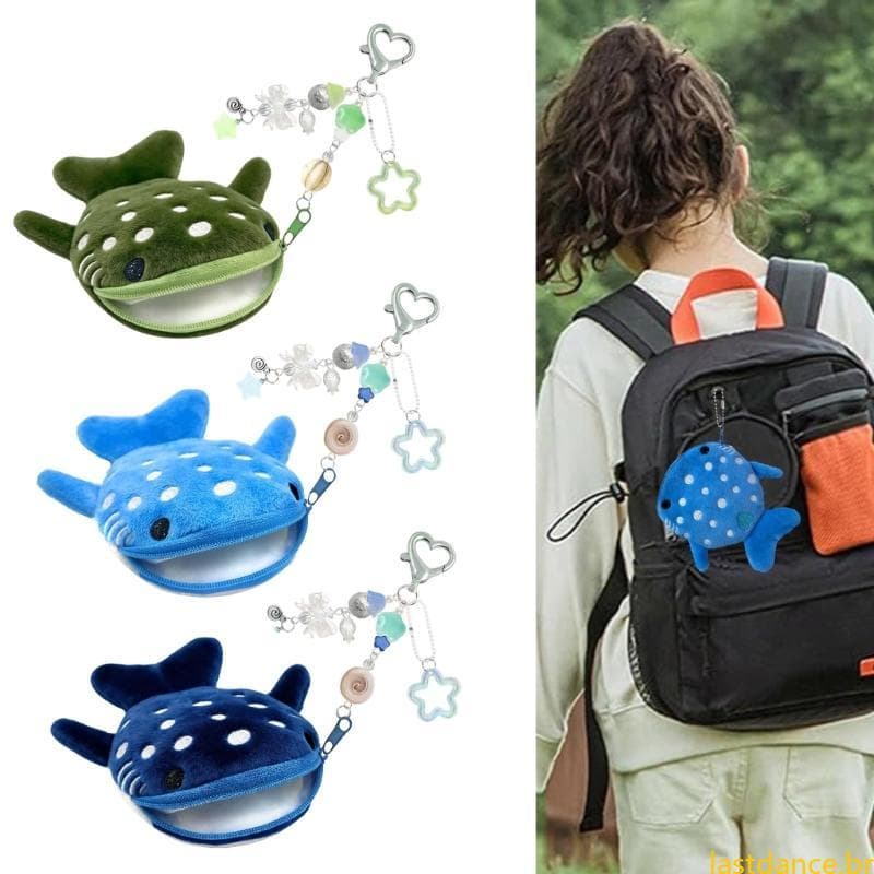 Bolsa Porta-Moedas Infantil Tecido Macio Las Zíper Tema Tubarão Para Uso Diário
