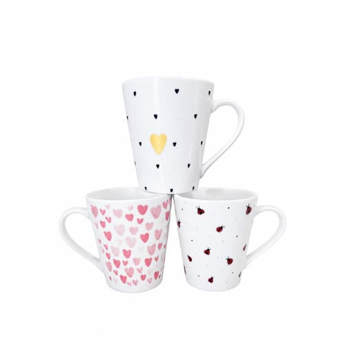 Kit Com Três Canecas Decoradas - Graciosa E Cônica 290 Ml